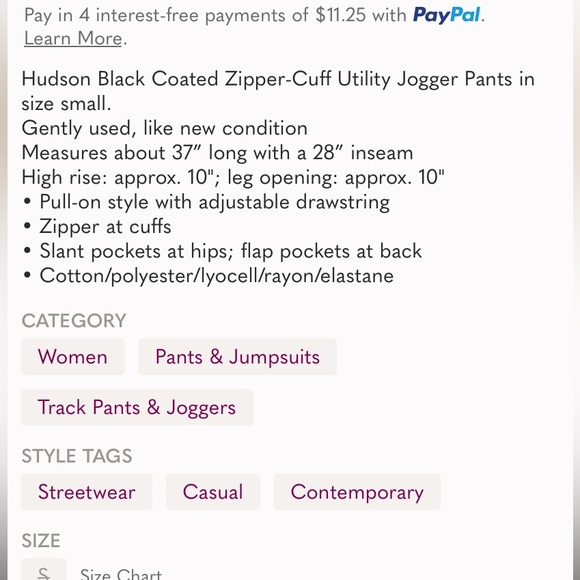 Hudson Black Coated Zipper-Cuff Utility Jogger Pants - Picture 12 of 12